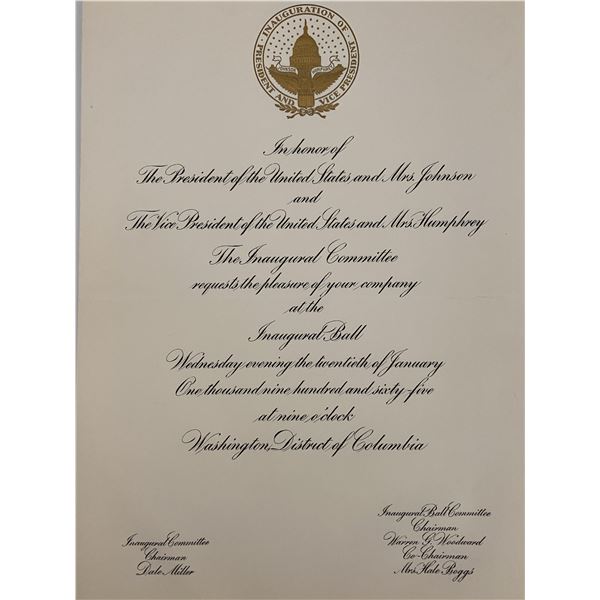 Johnson, Humphrey 1965 Inaugural Ball Invitation