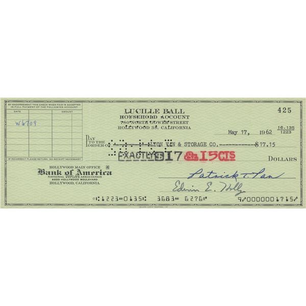 Lucille Ball signed check