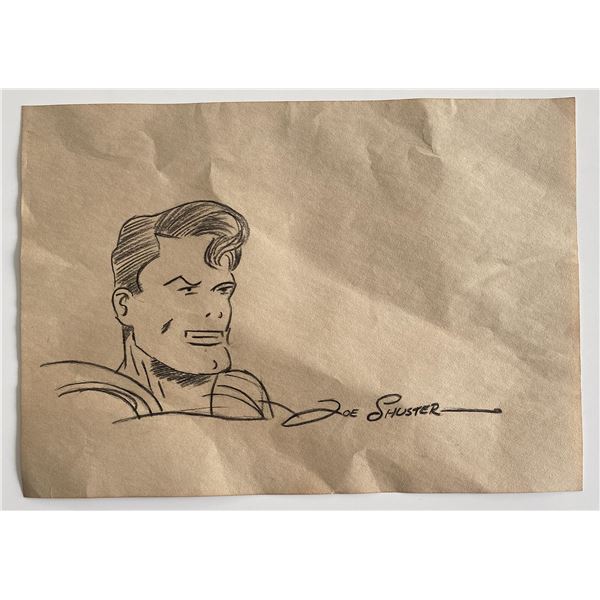 Joe Shuster hand drawn and signed superhero sketch