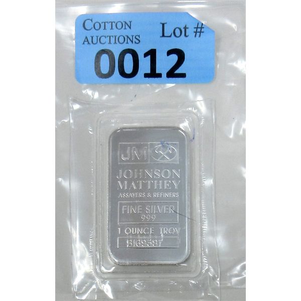 1 Oz .999 Silver Johnson Matthey Serial Numbered Bar 