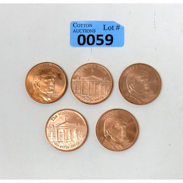 5 x 1 Oz .999 Fine Copper Donald Trump/ White House Rounds