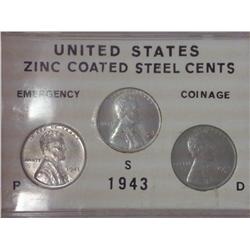 1943-P/D/S Lincoln Steel Cents Set (UNC)
