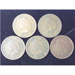 5-1890's Indian Head Cents