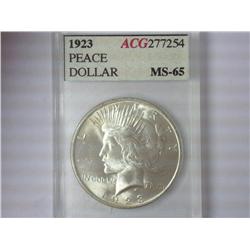 1923 Peace Dollar ACG MS65