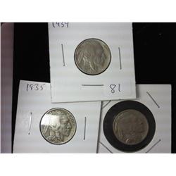 1934, 1935 And 1936 Buffalo Nickels (VF+)
