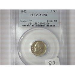 1972 Roosevelt Dime PCGS AU58