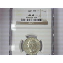 1950-S Silver Washington Quarter NGC AU50