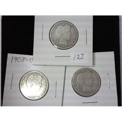 1898, 1908-D And 1914 Barber Quarters (Polished)