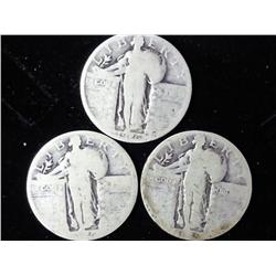 3 Assorted Standing Liberty Quarters