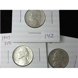 1942-P, 1943-P And 1944-D Jefferson Nickels (UNC)