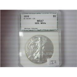 1999 American Silver Eagle PCI MS67 100% White