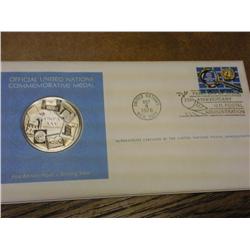 1976 United Nations 1st Day Cover W/ .925 Medal