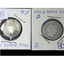1906 And 1908-D Barber Dimes