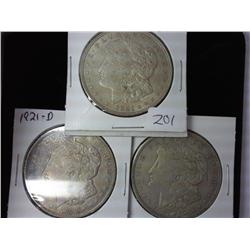 1921, 1921-D And 1921-S Morgan Silver Dollars