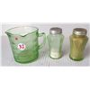 Image 1 : Green Depression Measuring cup & salt & pepper shakers (Uranium glass)