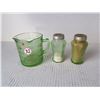 Image 3 : Green Depression Measuring cup & salt & pepper shakers (Uranium glass)