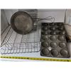 Image 1 : Lot of Assorted Antique kitchen ware - dish tray & Muffin tins & toasting rack