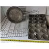Image 2 : Lot of Assorted Antique kitchen ware - dish tray & Muffin tins & toasting rack