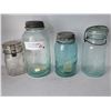 Image 1 : 4 Antique Glass Jars with lids - glass turned blue with age