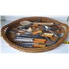 Image 1 : Lot of Kitchen Utensils, woven tray, & Antique Wooden Spoon.