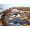 Image 3 : Lot of Kitchen Utensils, woven tray, & Antique Wooden Spoon.