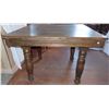 Image 2 : Antique Wooden Table with adjustable leaf (42"L x 42"W x 29"H