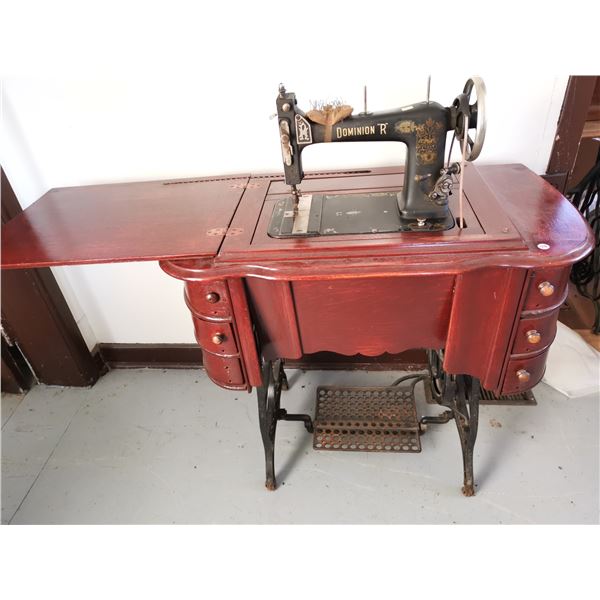 Antique Cast Iron Dominion Sewing machine with Cherry stained Oak with ...