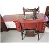 Image 1 : Antique Cast Iron Dominion Sewing machine with Cherry stained Oak with drawers