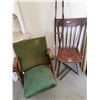 Image 1 : Antique wooden chair, crutch, & Movie theater seat (items are damaged)