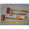 Image 2 : 2 Antique Gavels, 1 door stop, & one toy axe (all wooden items)