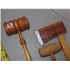 Image 3 : 2 Antique Gavels, 1 door stop, & one toy axe (all wooden items)