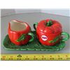 Image 1 : Antique Tomato cream & sugar bowls set with tray