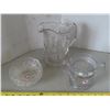Image 1 : Lot of Antiques= 1 crystal jug, 2 pressed glass bowls