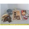 Image 1 : Lot of assorted antique/vintage wood & leather carving tools, leather strips, Dosco nail box, etc.