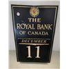 Image 1 : Antique Tin "The Royal Bank of Canada" calendar (12"x18")