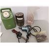 Image 1 : Lot of assorted items = Drill, Solder, Coaster wheels, Unknown powder, Vintage Thermos & tin