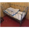 Image 1 : Antique metal crib with mattress & blanket - (Frame: 28.5" x 53.5" x 36")