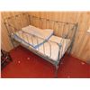 Image 2 : Antique metal crib with mattress & blanket - (Frame: 28.5" x 53.5" x 36")