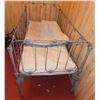 Image 3 : Antique metal crib with mattress & blanket - (Frame: 28.5" x 53.5" x 36")