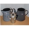 Image 1 : 2 enamel watering cans & metal kettle