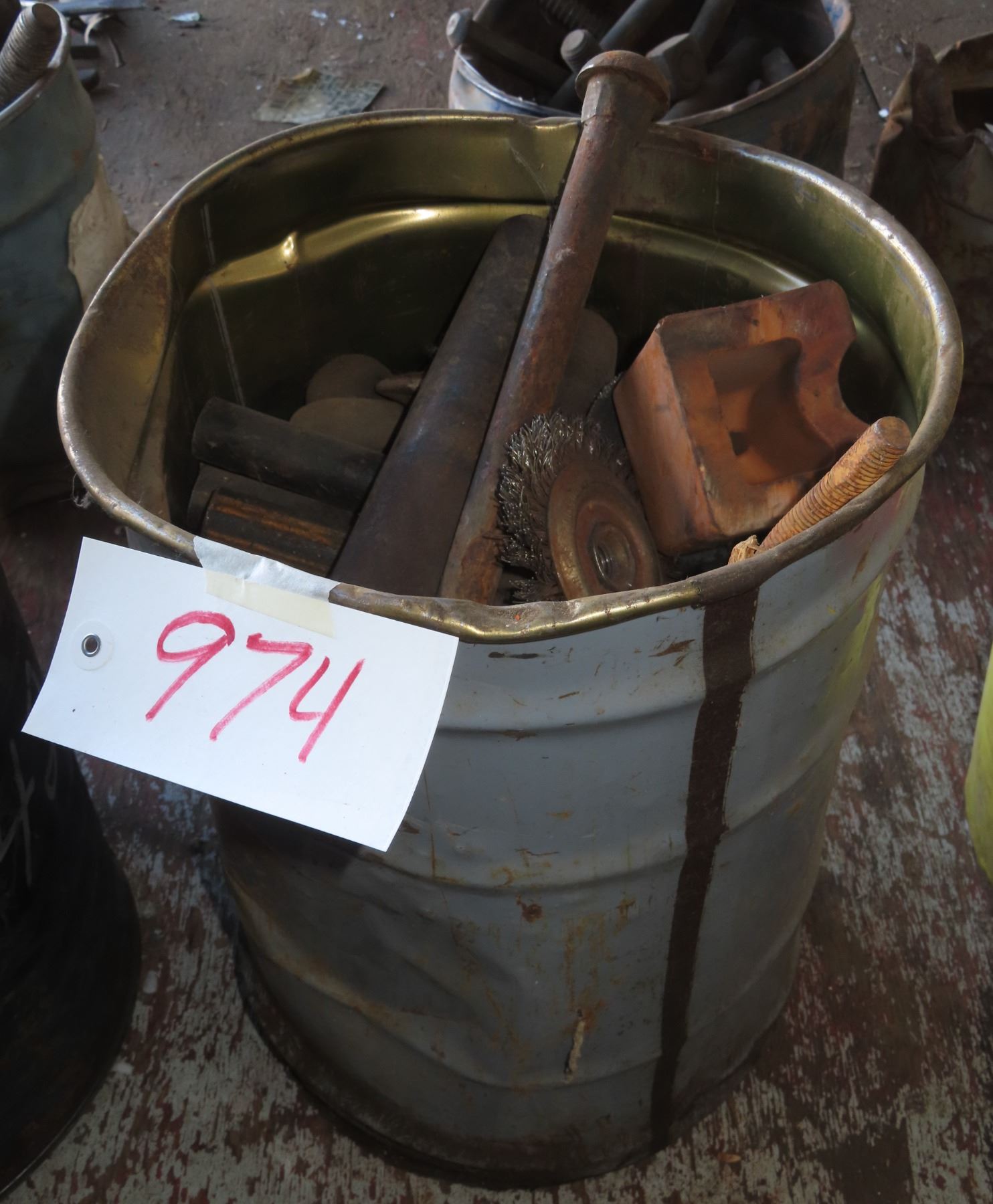 Metal pail of rail spikes, bots, etc. - Schmalz Auctions