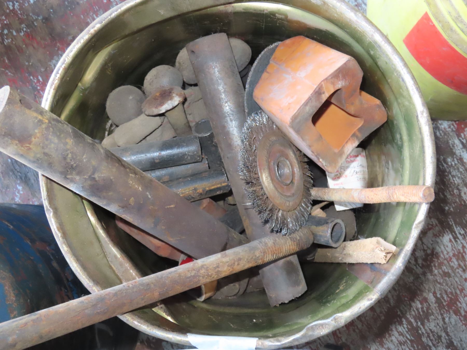 Metal pail of rail spikes, bots, etc. - Schmalz Auctions