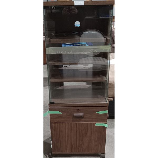 Sleek Glass and Book Vintage Record Player Stand