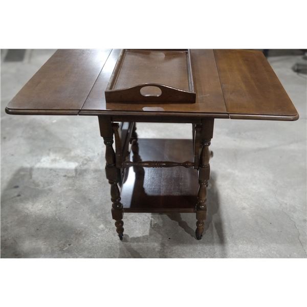 Stunning Antique Wagon Sidetable w/Folding Sides