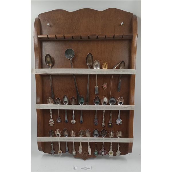 Antique Collectors Silver Plated Spoons on Antique Wall Mount