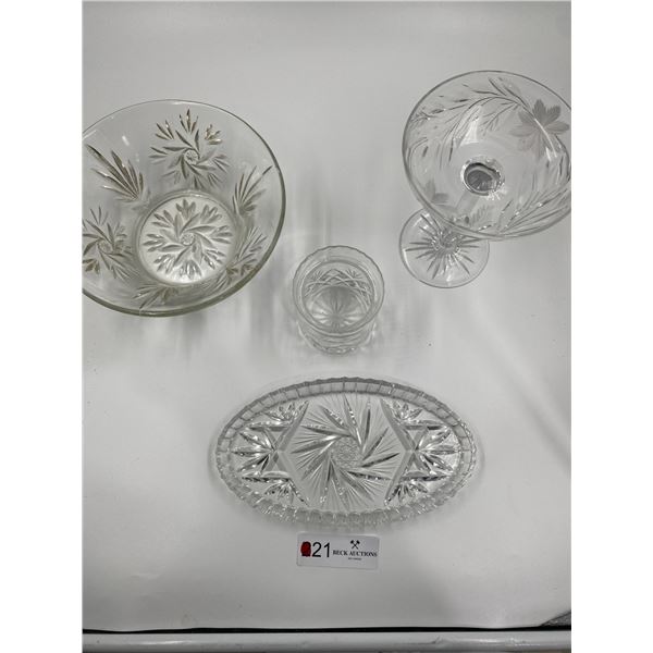 Stunning Pinwheel Crystal Dessert Bowl, Serving Dish, Margarita Glass and Mason Jar