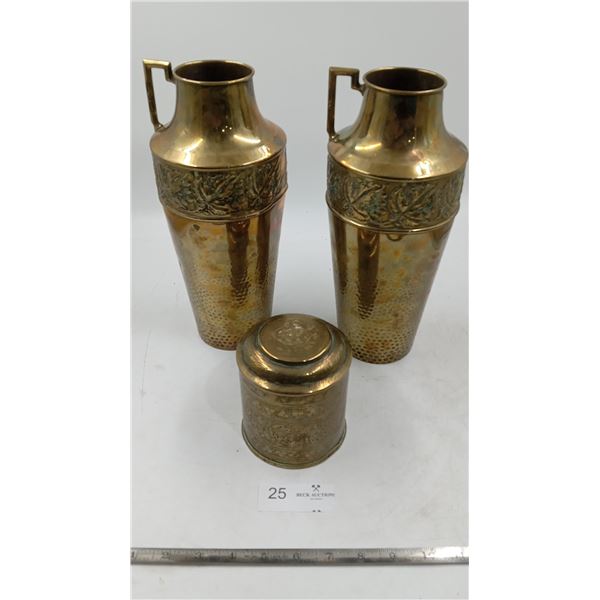 Beautiful Etched Brass Vases and Urn