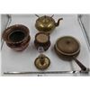 Image 1 : Assorted Brass: Teapot, Lamps, Decorative Vase, Pot, and Whicker Candle