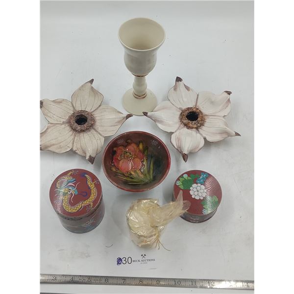 Decorative Ceramic Flowers, Wine Goblet, Bowl, Candle and Jars