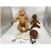 Image 1 : Antique Baby Doll (Soft Rubber Moveable Body & Limbs) w/ Antique Black Doll (Hard Rubber)